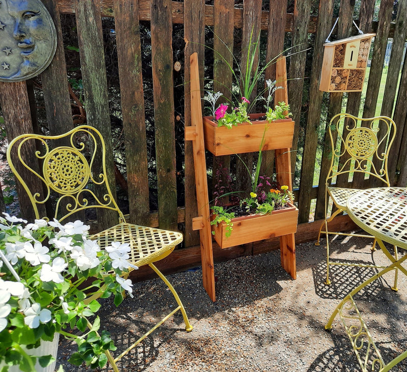 2 - Tier Vertical Cedar Ladder Planter for Patios and Balconies - Your One Stop Shop