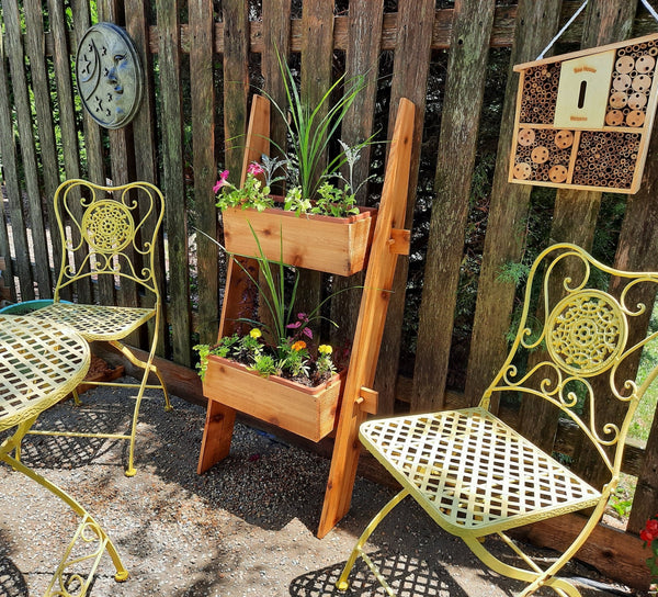 2 - Tier Vertical Cedar Ladder Planter for Patios and Balconies - Your One Stop Shop