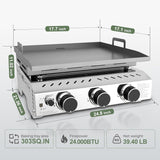 3 Burners Portable Propane Griddle，25 inch Stainless Steel Gas Grill，24,000 BTU Table Top Grill TG0130C - Your One Stop Shop