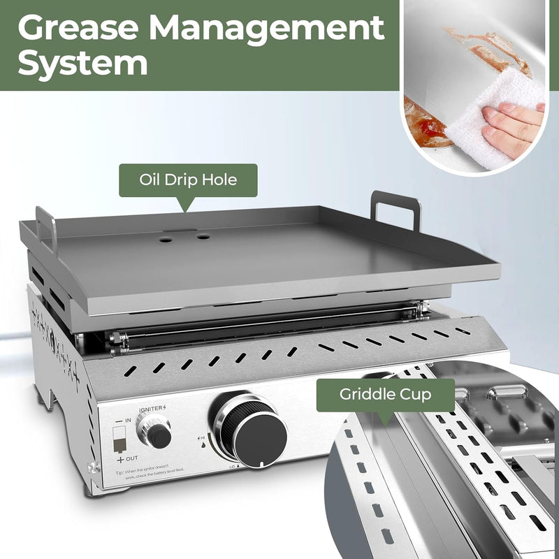 3 Burners Portable Propane Griddle，25 inch Stainless Steel Gas Grill，24,000 BTU Table Top Grill TG0130C - Your One Stop Shop