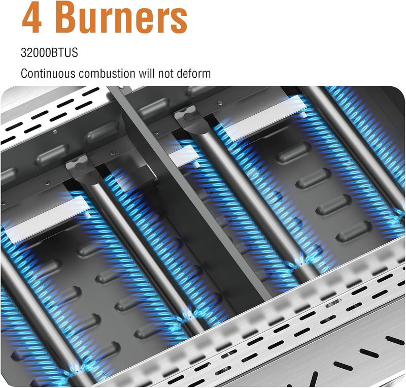 3 Burners Portable Propane Griddle，25 inch Stainless Steel Gas Grill，24,000 BTU Table Top Grill TG0130C - Your One Stop Shop