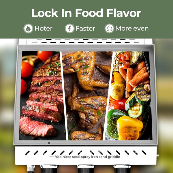 3 Burners Portable Propane Griddle，25 inch Stainless Steel Gas Grill，24,000 BTU Table Top Grill TG0130C - Your One Stop Shop