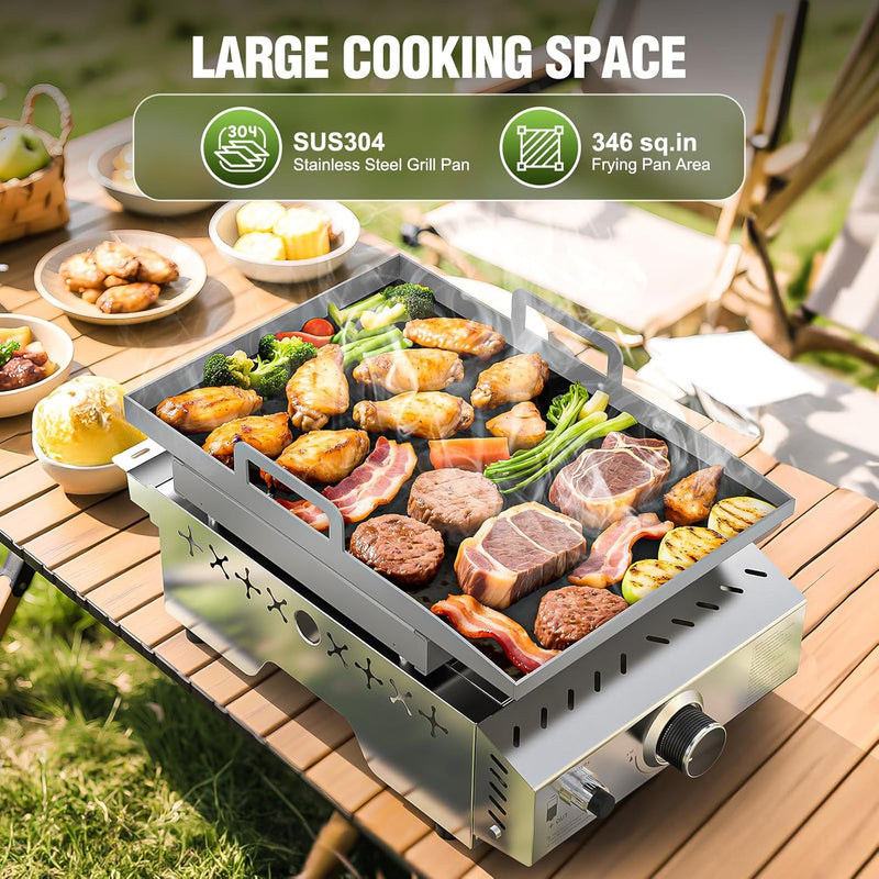 3 Burners Portable Propane Griddle，25 inch Stainless Steel Gas Grill，24,000 BTU Table Top Grill TG0130C - Your One Stop Shop