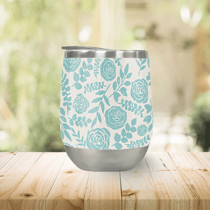 Baby Blue Floral Wine Tumbler - Your One Stop Shop