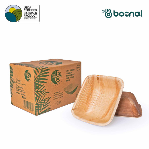 Bosnal - Palm Leaf Biodegradable Bowls, 5 inch, Square - Your One Stop Shop