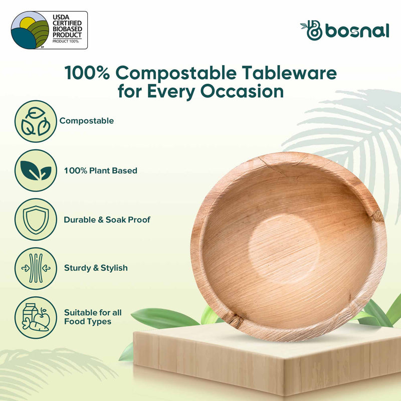 Bosnal - Palm Leaf Bowl, 6 inch, Round , 25 Pcs - Your One Stop Shop