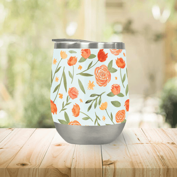 Burnt Orange Floral Wine Tumbler - Your One Stop Shop