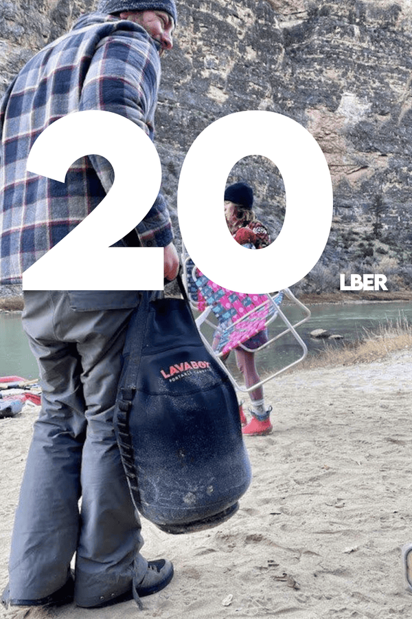 Burt's Tank Top: 20 Pound Propane Tank Insulator and Carrier in use by a person outdoors.