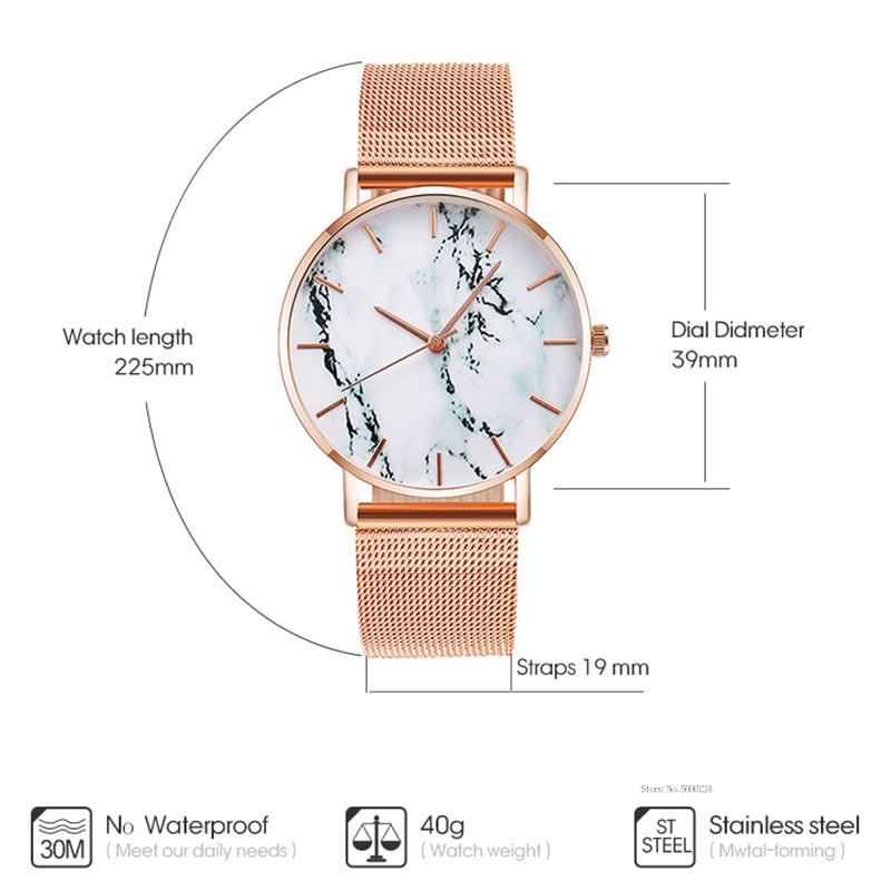 Fashion Rose Gold Mesh Band Creative Marble Female Wrist Watch Luxury Women Quartz Watches Gifts Relogio Feminino Drop Shipping - Your One Stop Shop