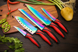 Kitchen Knife Set Kit | Red Handle & Black Magnetic Rack - Your One Stop Shop