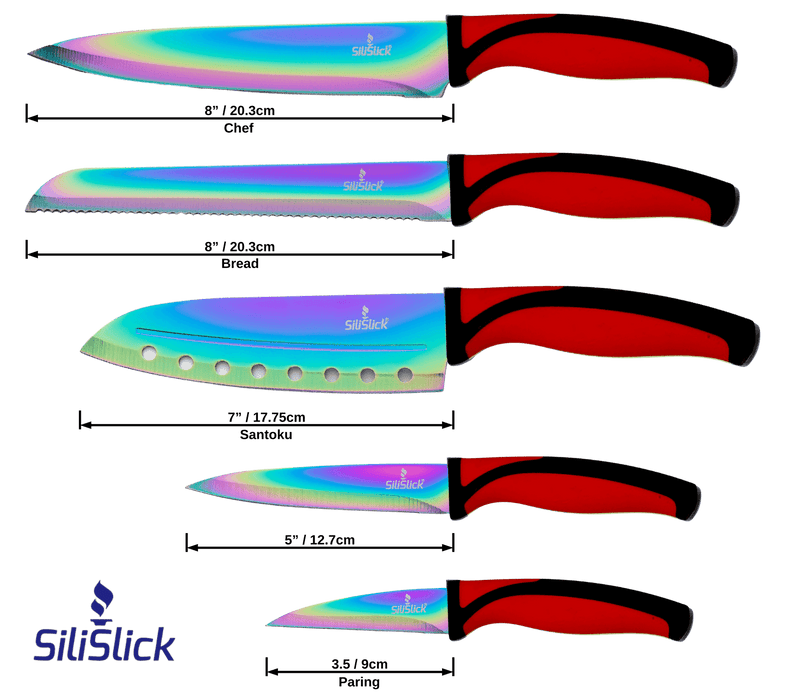 Kitchen Knife Set Kit | Red Handle & Black Magnetic Rack - Your One Stop Shop