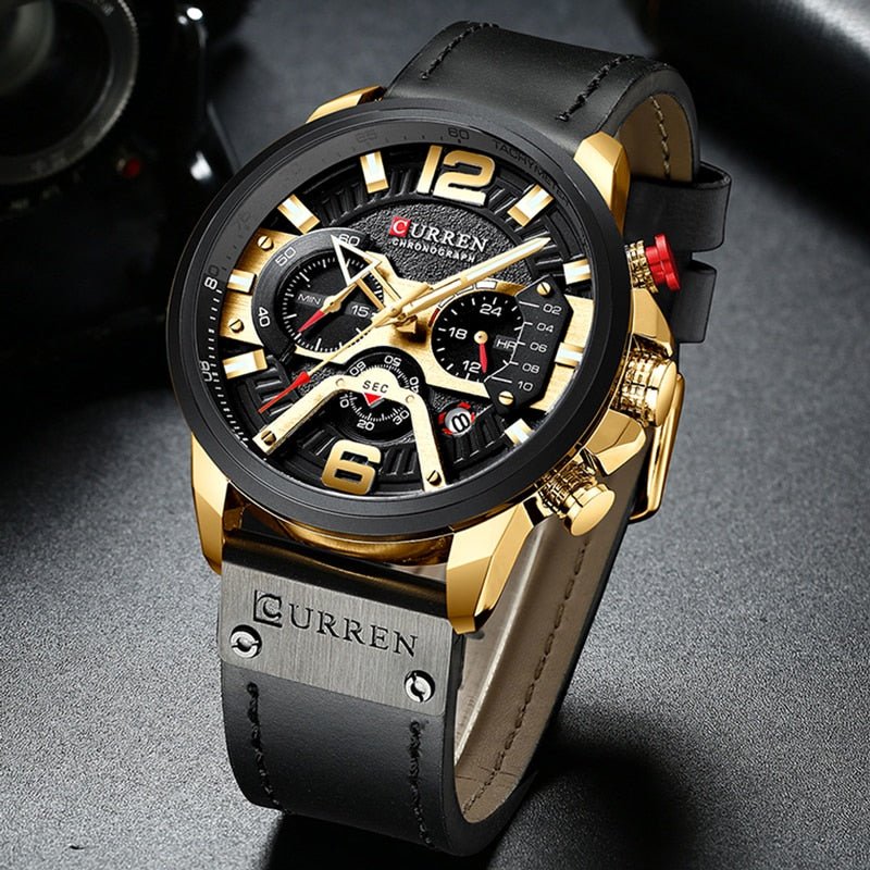 Military Leather Chronograph Wristwatch - Your One Stop Shop