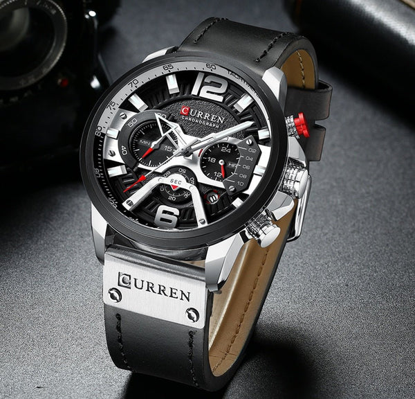 Military Leather Chronograph Wristwatch - Your One Stop Shop