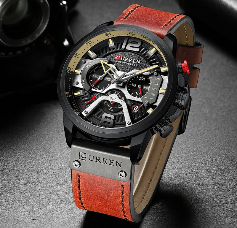 Military Leather Chronograph Wristwatch - Your One Stop Shop
