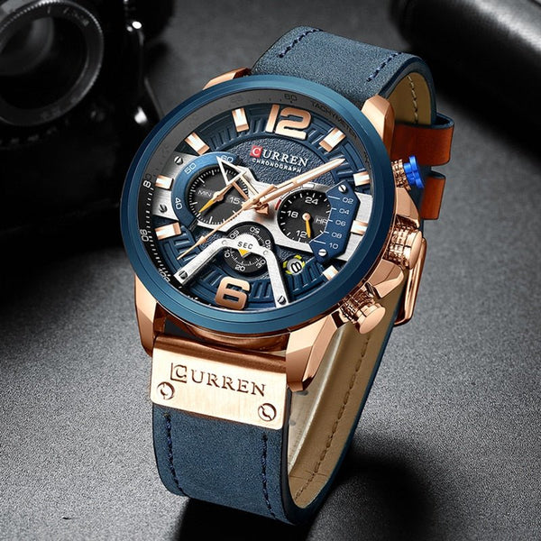 Military Leather Chronograph Wristwatch - Your One Stop Shop