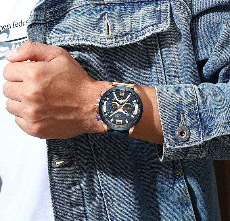 Military Leather Chronograph Wristwatch - Your One Stop Shop