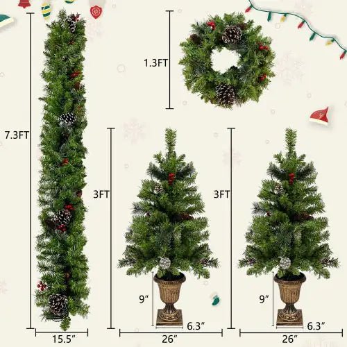 Pre - lit Christmas Tree Artificial Christmas 4 - piece Set - Your One Stop Shop