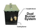 Image of The Original LavaBox Combo: Our Bestseller showcasing the dual burner system with a campfire and cooking burner.