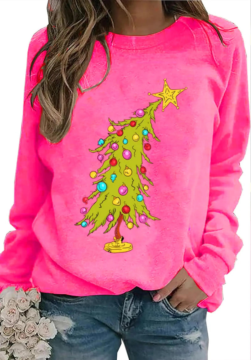 ZXUBP Christmas Tree Sweatshirt: Christmas Sweatshirts for Women Crewneck Christmas Graphic Tee Christmas Holiday Hoodie Rose Red - Your One Stop Shop