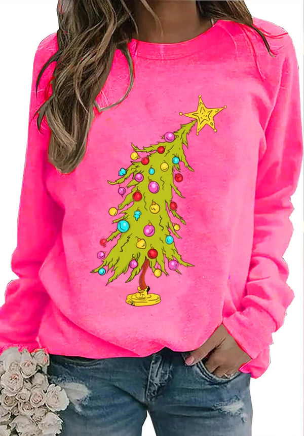 ZXUBP Christmas Tree Sweatshirt: Christmas Sweatshirts for Women Crewneck Christmas Graphic Tee Christmas Holiday Hoodie Rose Red - Your One Stop Shop