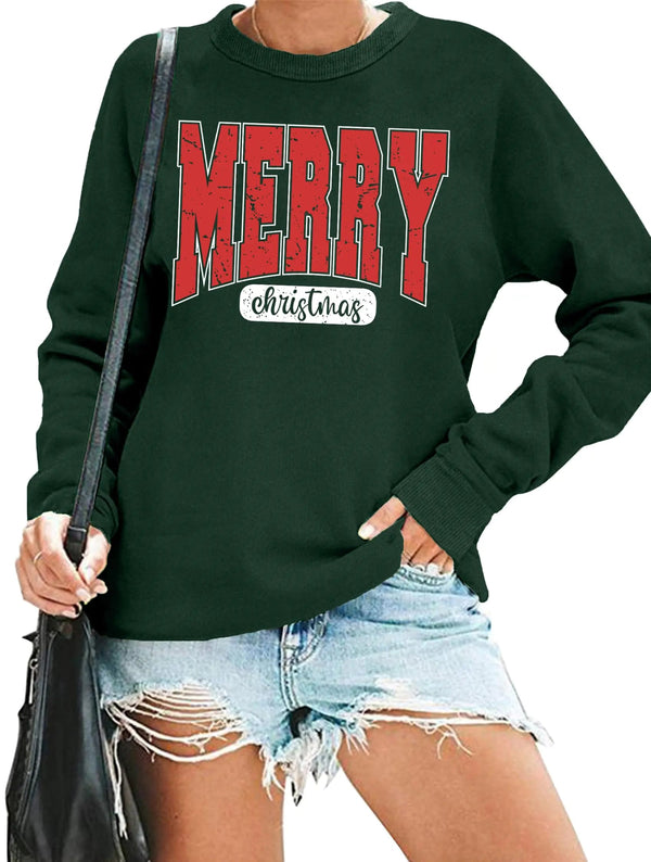 Zylkor Merry Christmas Sweatshirt for Women Christmas Vibes Sweater Holiday Christmas Tops Christmas Letter Printed Sweater - Your One Stop Shop